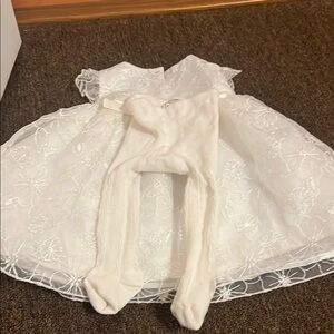 Elegant White Floral Baby Dress and Carter tights